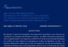 Ανακοίνωση από την Δημοτική τοπική οργάνωση της Ν.Δ. στην Ν. Ιωνία για το δήθεν (χρίσμα) προς υποψηφίους δημάρχους